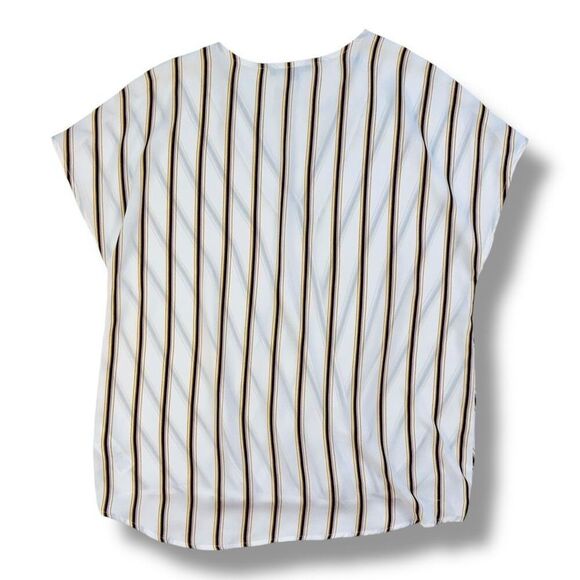 Adrianna Papell Cream Striped V-Neck Wrap Blouse Sz M - Picture 5 of 11